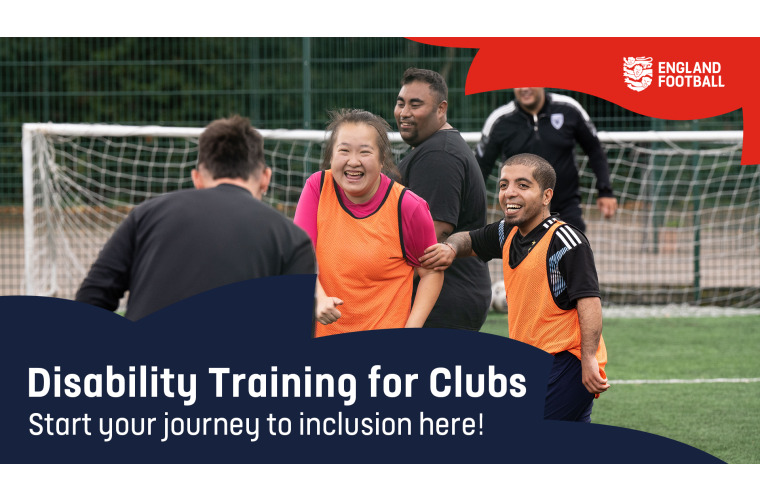 Photo of disabled people smiling and laughing while playing football. 