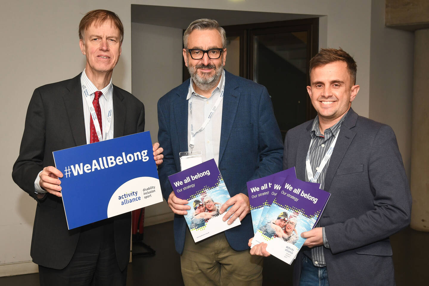 Stephen Timms, Tim Hollingsworth and Adam Blaze standing together at the strategy launch